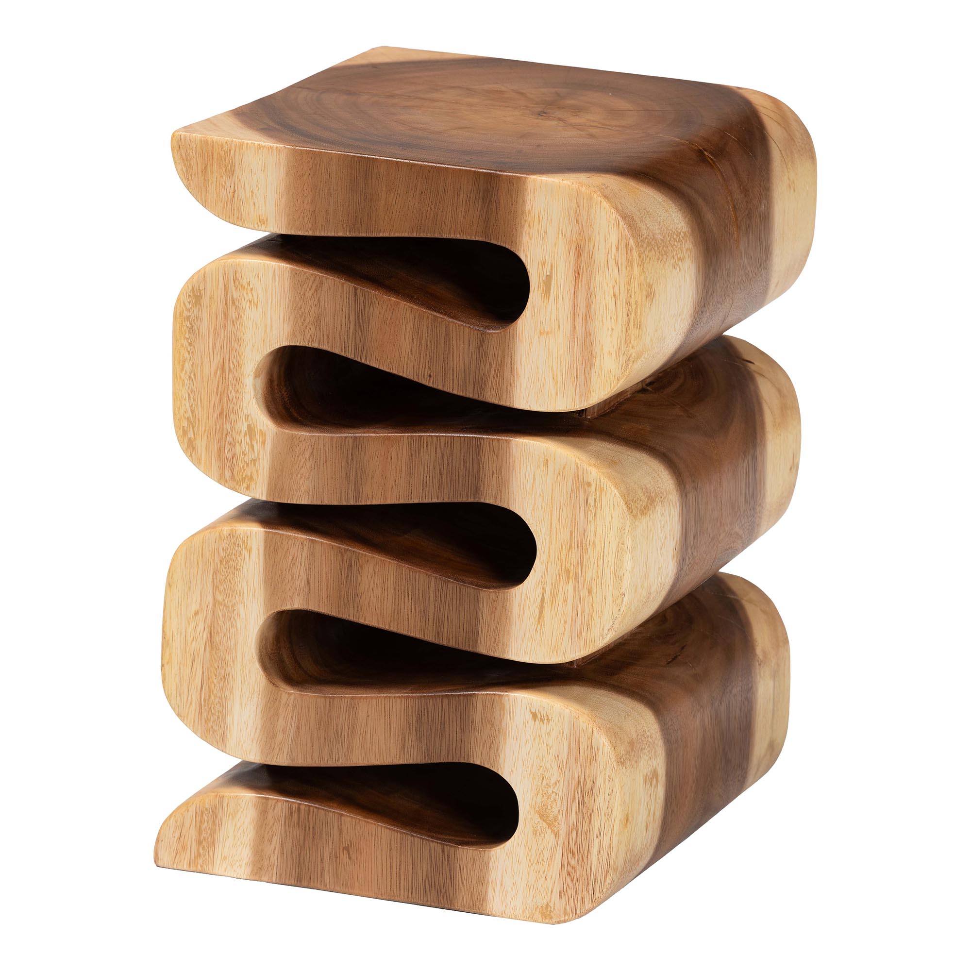 bali & pari Eliada Hand -carved Suar Wood Side Table - Wavy Sculptural Accent Table with Stacked Design, Modern Boho Style for Living Room or Bedroom Affordable modern furniture in Chicago, classic living room furniture, modern end table, cheap end table